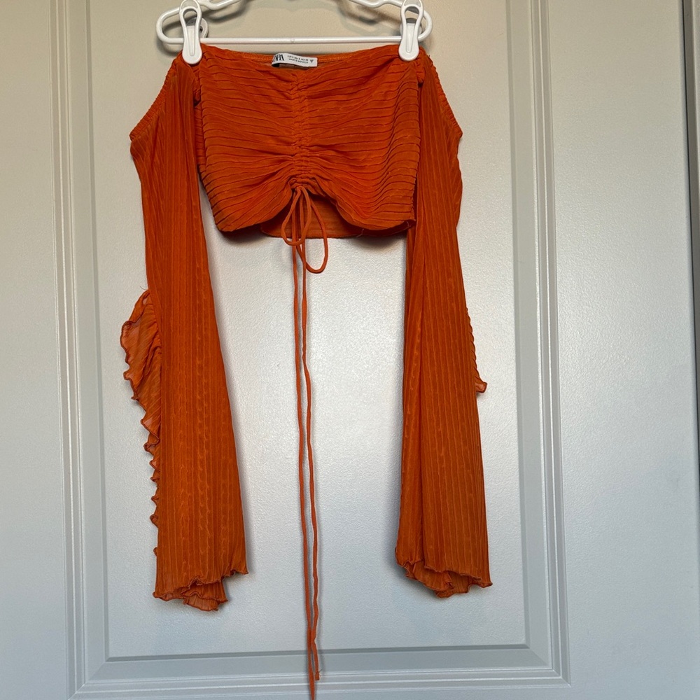Zara Orange Ruched Crop Top